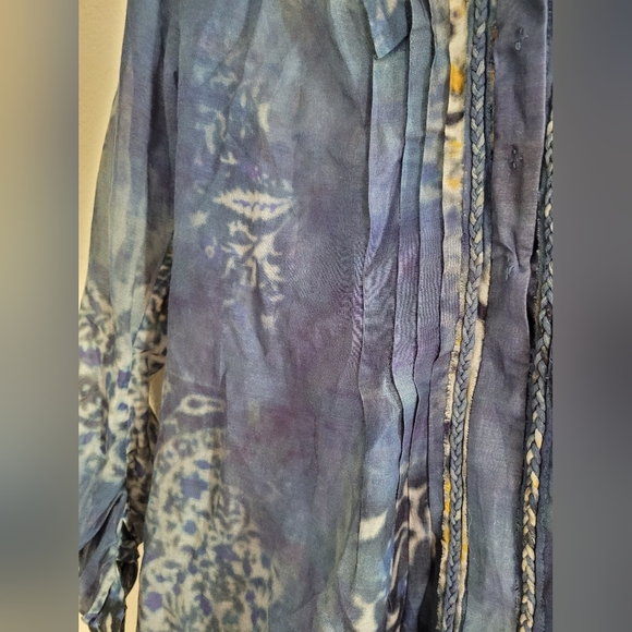 Elie Tahari cotton + silk blue paisley boho top | size small - Picture 3 of 5